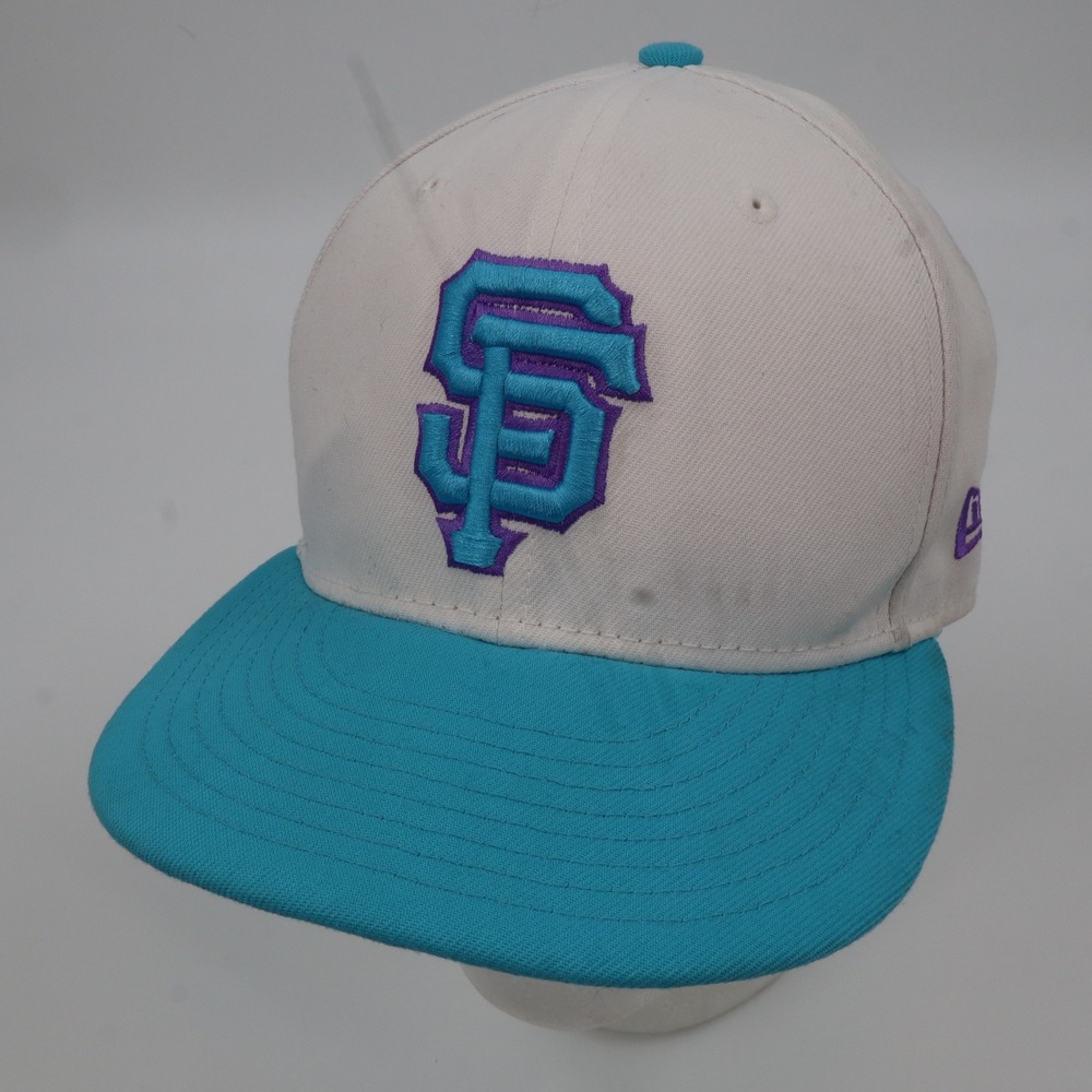 New Era SF Giants Fitted Hat 7 1/2 White Teal 2012 World Series Patch 59FIFTY